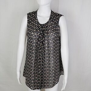 Saint Tropez West Womens Plus Size XL Sheer Tunic Sleeveless‎ Black Abstract